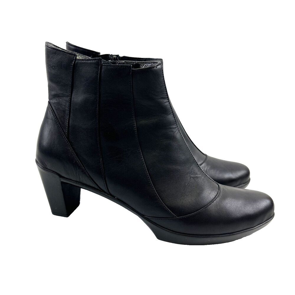Naot Gema Black Raven Leather Ankle Boot Mid Heel Comfort Side Zip Women 40 US 9